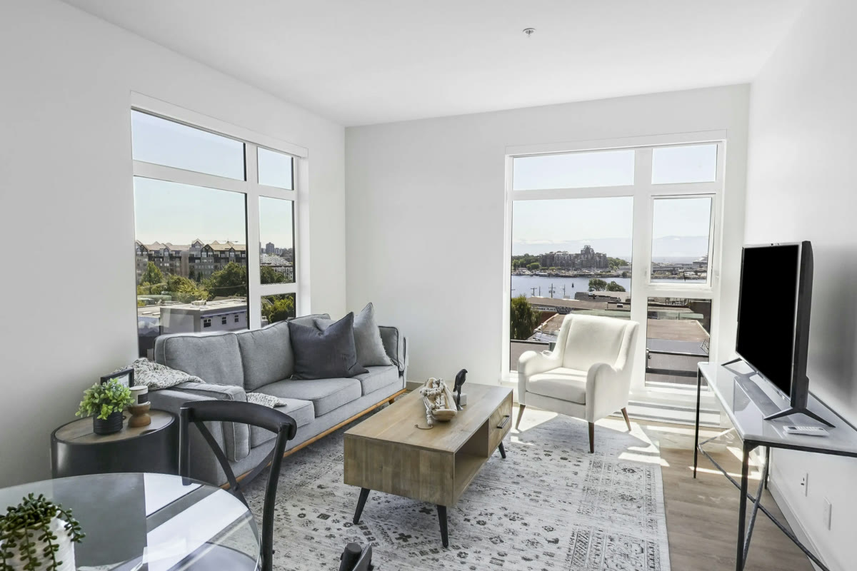 Living room with harbour views